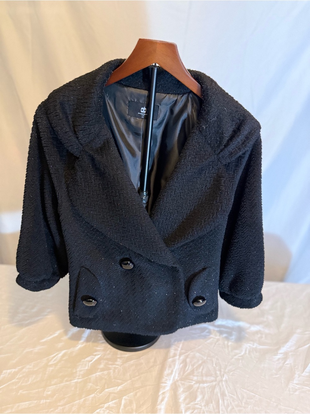 Black Bouclé Double-Breasted Cropped Pea Coat - Woman’s Size 4/6 Small (OC)